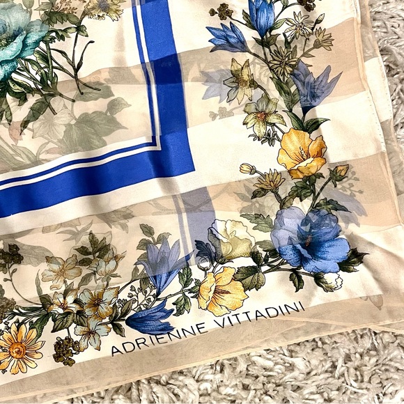 Adrienne Vittadini vintage cream blue striped floral sheer scarf - Picture 6 of 16
